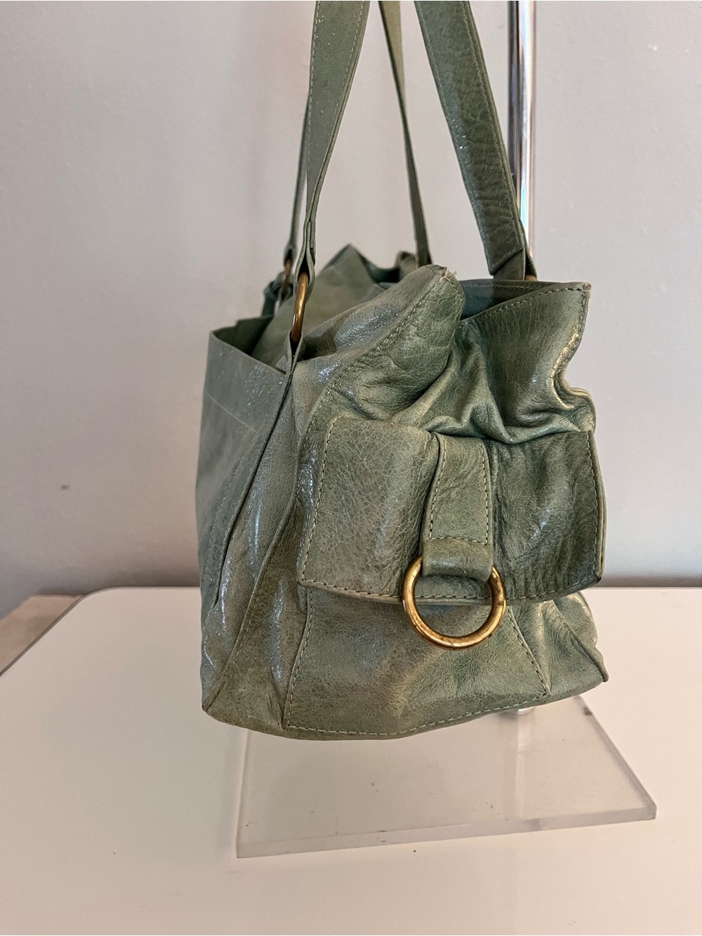 Pastel Green Shoulder Bag with Tassel Accent - Picture 3 of 4